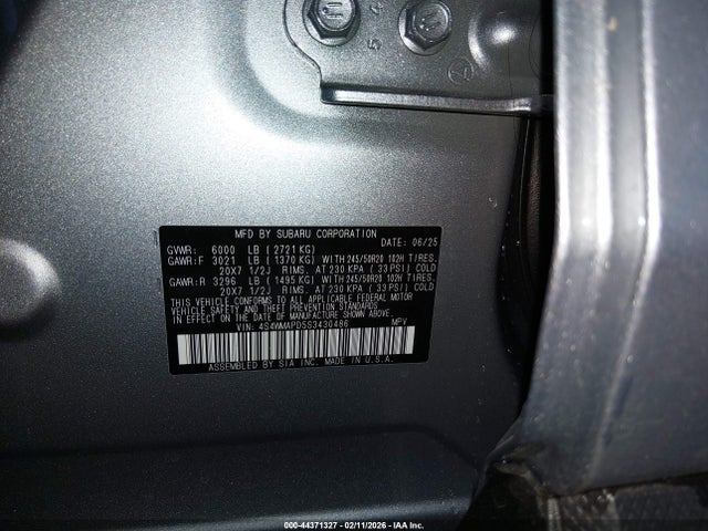 Продаж на аукціоні авто 2025 Subaru Ascent Limited 7-passenger, vin: 4S4WMAPD5S3430486, номер лоту: 44371327