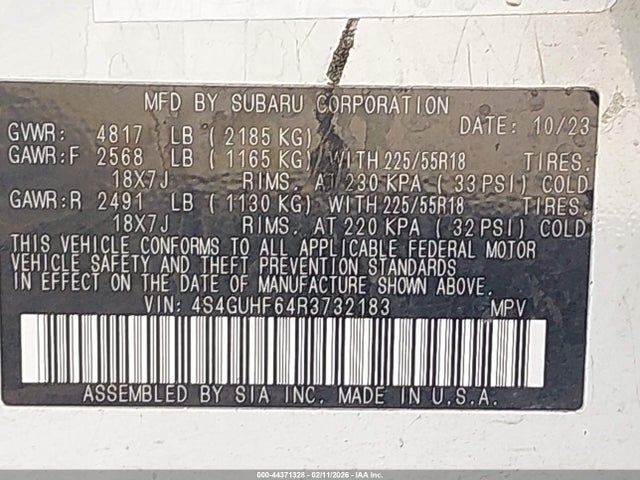 44371328 :رقم المزاد ، 4S4GUHF64R3732183 vin ، 2024 Subaru Crosstrek Sport مزاد بيع