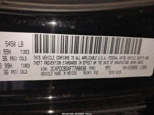 3C4PDCBGXFT708038 Dodge Journey Sxt