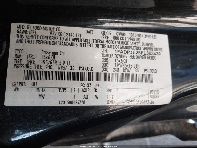 Ford FOCUS S 2015 1FADP3E26FL363439 Image 9
