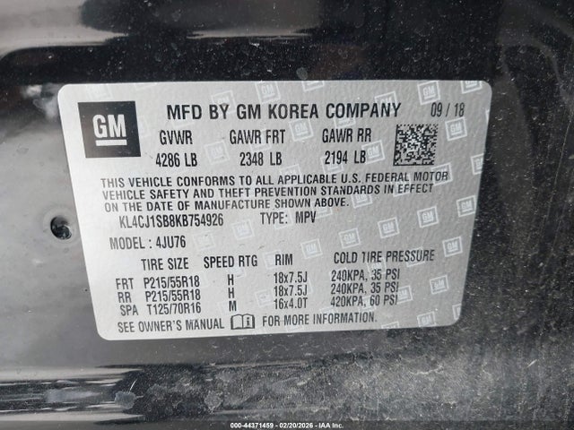 KL4CJ1SB8KB754926 Buick Encore Fwd Sport Touring