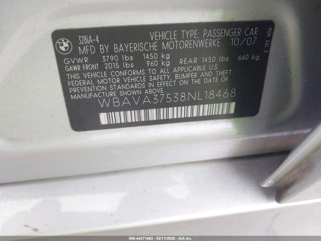 Aukcja sprzedaży 2008 Bmw 328i, vin: WBAVA37538NL18468, numer aukcji: 44371463