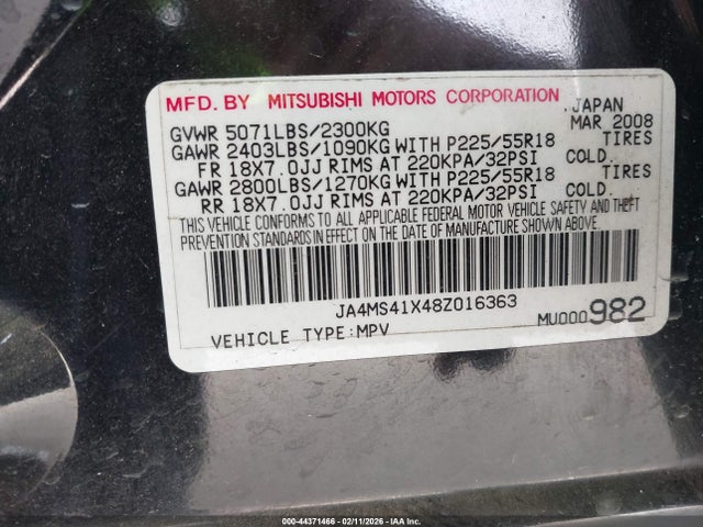 2008 MITSUBISHI OUTLANDER JA4MS41X48Z016363 Photo 8