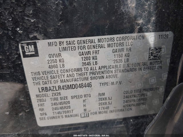 Aukcja sprzedaży 2021 Buick Envision Fwd Preferred, vin: LRBAZLR45MD048446, numer aukcji: 44371470