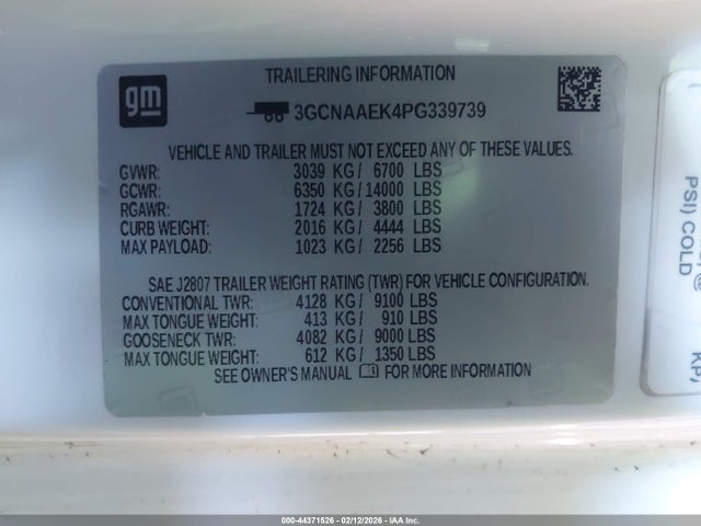 3GCNAAEK4PG339739 Chevrolet Silverado 1500 2wd Standard Bed Wt