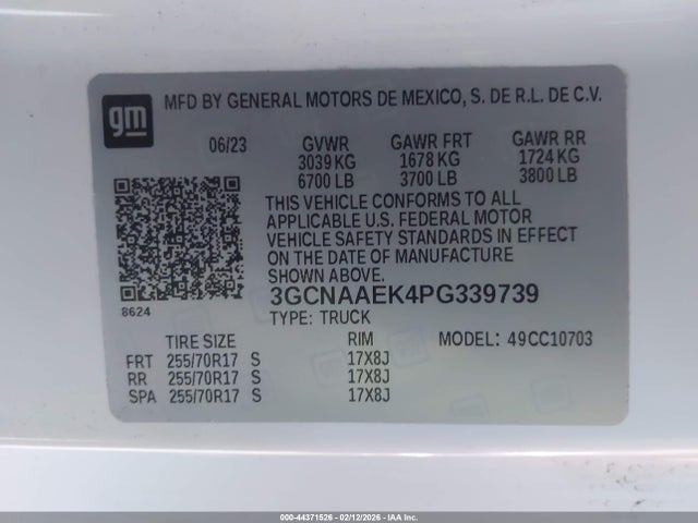 3GCNAAEK4PG339739 Chevrolet Silverado 1500 2wd Standard Bed Wt