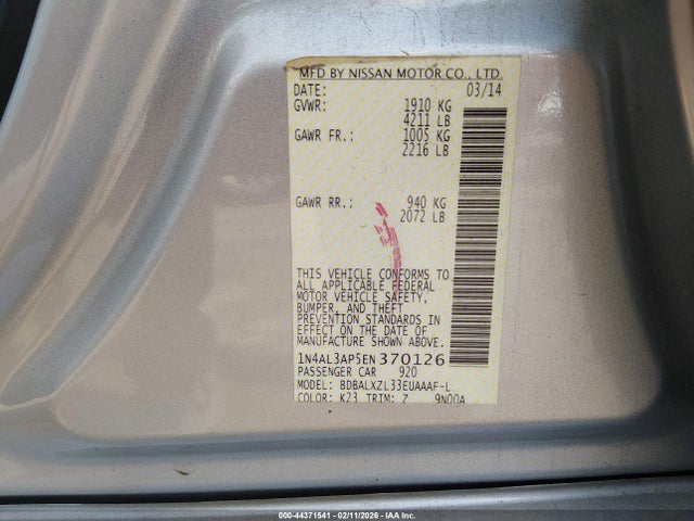 1N4AL3AP5EN370126 Nissan Altima 2.5 Sl