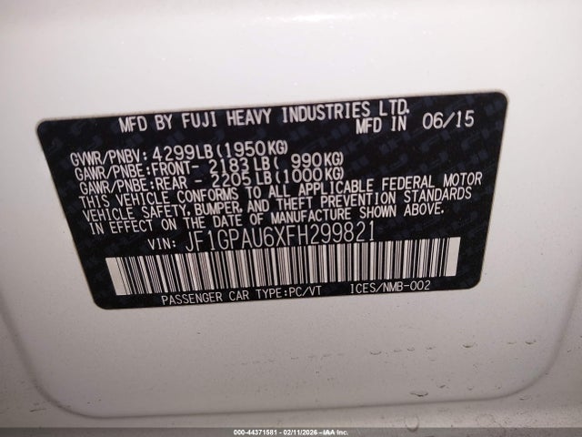 JF1GPAU6XFH299821 Subaru Impreza 2.0i Sport Premium