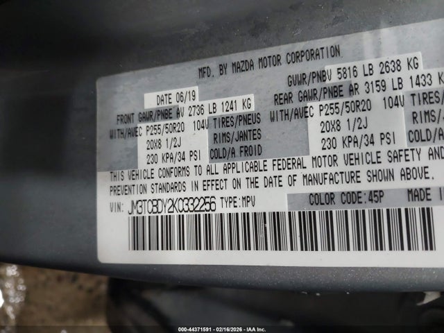 JM3TCBDY2K0332256 Mazda Cx-9 Grand Touring