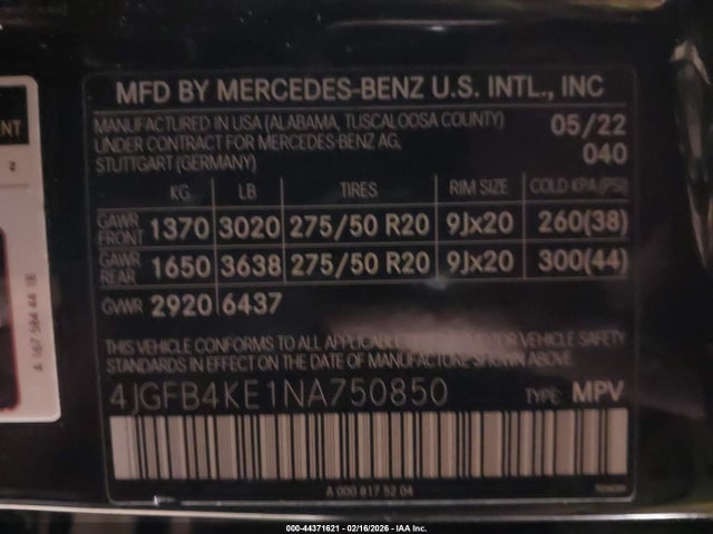 Продажа на аукционе авто 2022 Mercedes-benz Gle 350 4matic, vin: 4JGFB4KE1NA750850, номер лота: 44371621