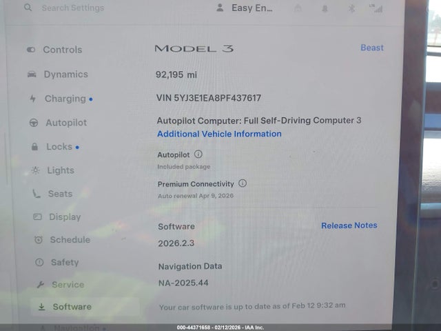 44371658 :رقم المزاد ، 5YJ3E1EA8PF437617 vin ، 2023 Tesla Model 3 Rear-wheel Drive مزاد بيع