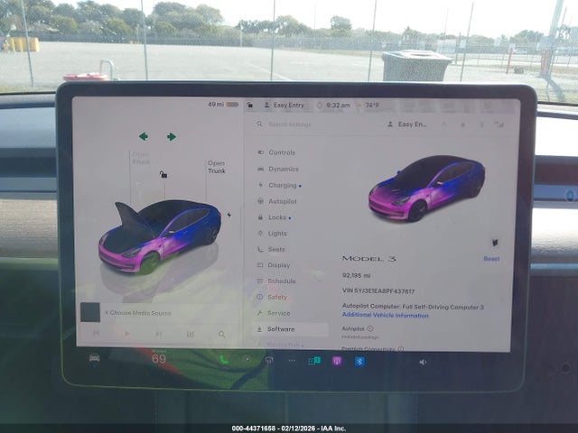 44371658 :رقم المزاد ، 5YJ3E1EA8PF437617 vin ، 2023 Tesla Model 3 Rear-wheel Drive مزاد بيع