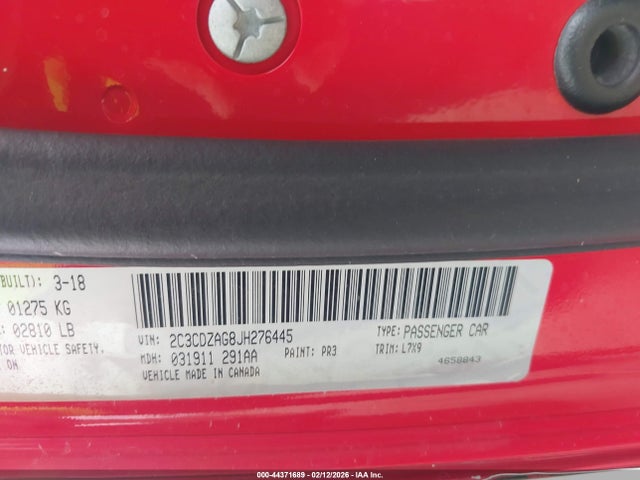 2C3CDZAG8JH276445 Dodge Challenger Sxt