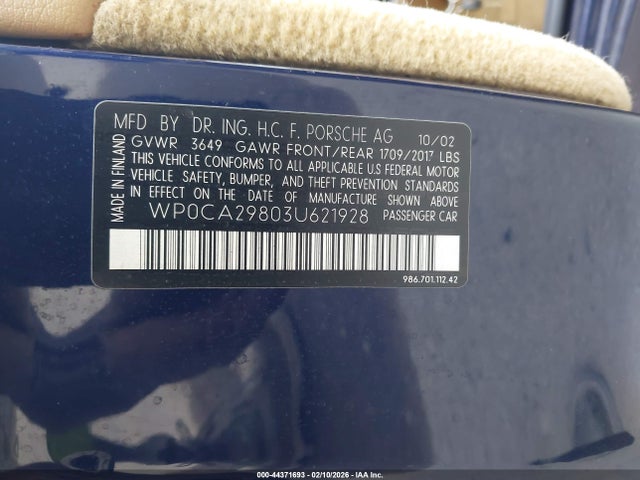 2003 PORSCHE BOXSTER WP0CA29803U621928 Photo 8