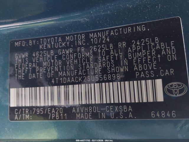 2025 TOYOTA CAMRY 4T1DAACK2SU556898 Photo 8