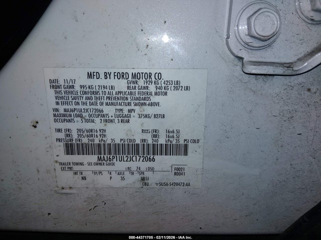 MAJ6P1UL2JC172066 Ford Ecosport Se