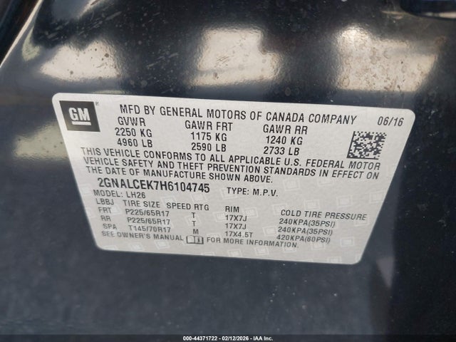 2GNALCEK7H6104745 Chevrolet EQUINOX LT