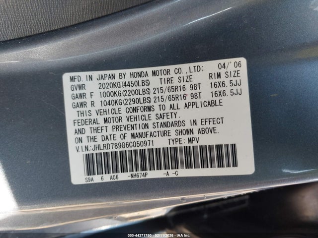 2006 HONDA CR-V JHLRD78986C050971 Photo 8