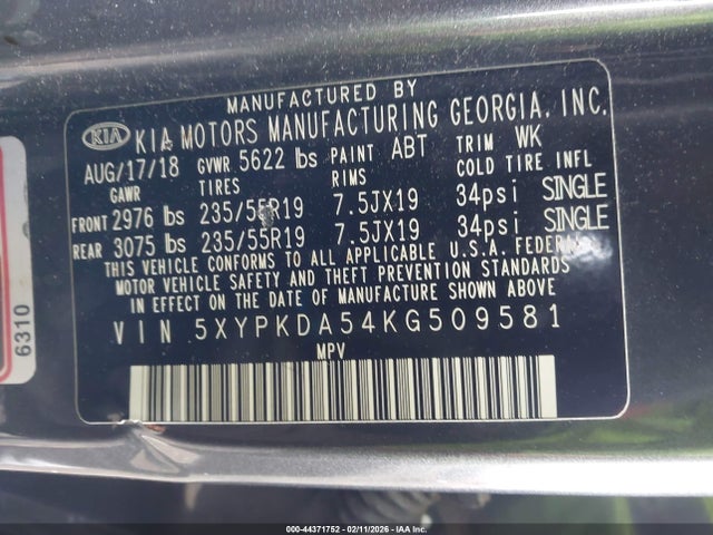 2019 KIA SORENTO 5XYPKDA54KG509581 Photo 8