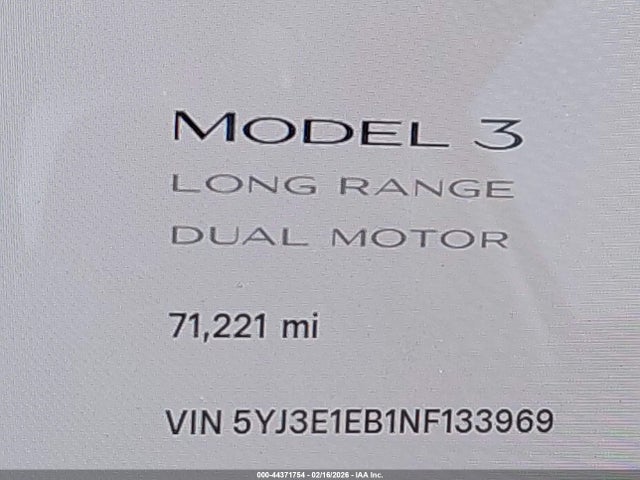 5YJ3E1EB1NF133969 Tesla Model 3 Long Range Dual Motor All-wheel Drive