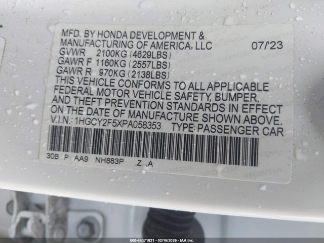 1HGCY2F5XPA058353 Honda Accord Hybrid Sport