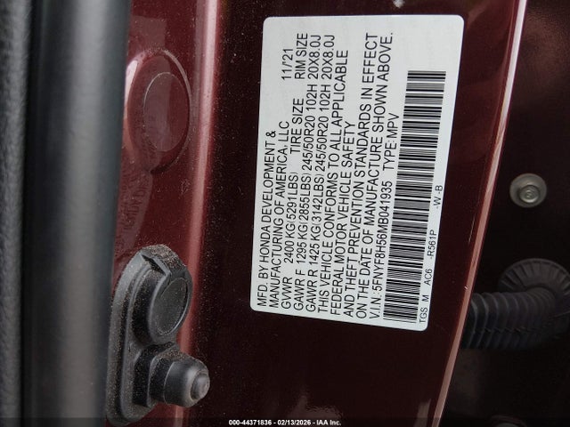 44371836 :رقم المزاد ، 5FNYF8H56MB041935 vin ، 2021 Honda Passport Awd Ex-l مزاد بيع