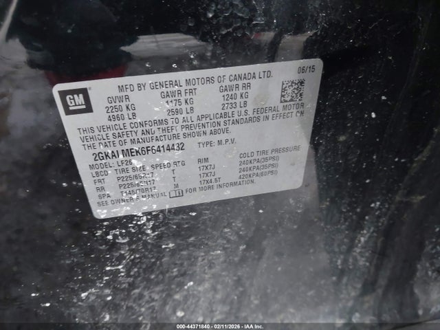 2015 Gmc Terrain Sle-1 მანქანა იყიდება აუქციონზე, vin: 2GKALMEK6F6414482, აუქციონის ნომერი: 44371840