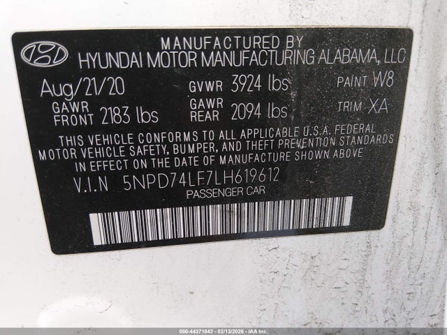 Продаж на аукціоні авто 2020 Hyundai Elantra Se, vin: 5NPD74LF7LH619612, номер лоту: 44371842