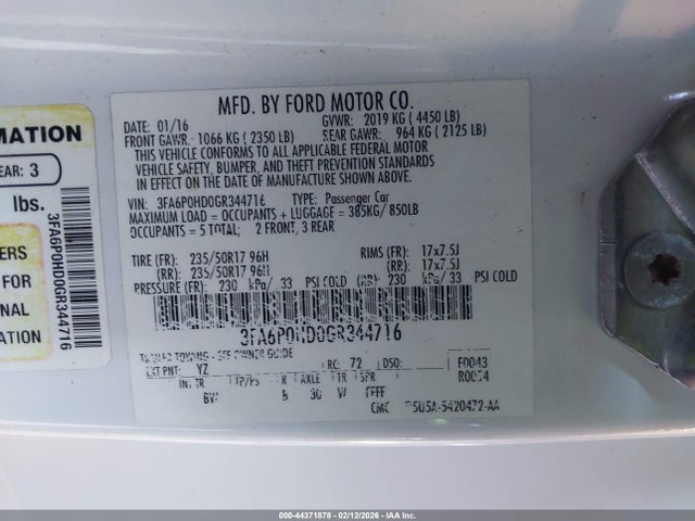 Ford FUSION SE 2016 3FA6P0HD0GR344716 Image 9