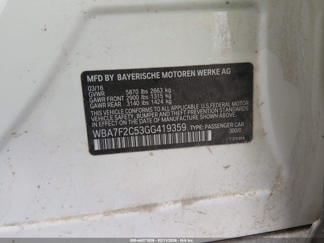 44371926 :رقم المزاد ، WBA7F2C53GG419359 vin ، 2016 Bmw 750i Xdrive مزاد بيع