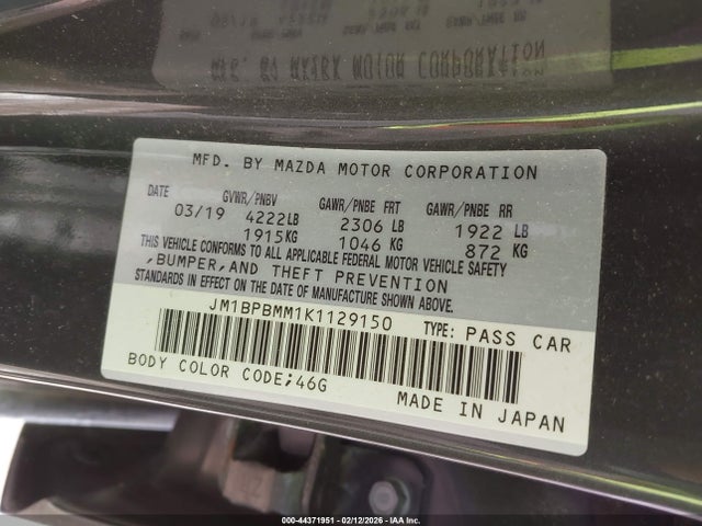 Aukcja sprzedaży 2019 Mazda Mazda3 Preferred Package, vin: JM1BPBMM1K1129150, numer aukcji: 44371951