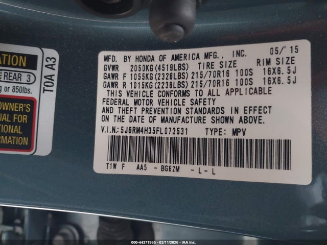 Honda CR-V LX 2015 5J6RM4H35FL073531 Image 9