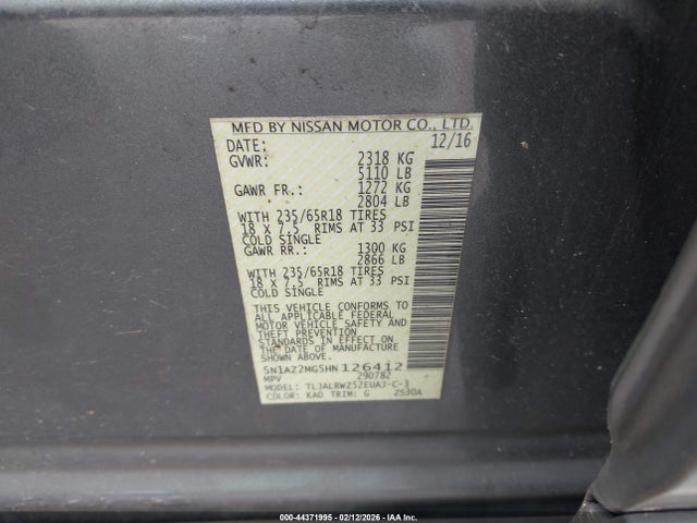 5N1AZ2MG5HN126412 Nissan MURANO SL