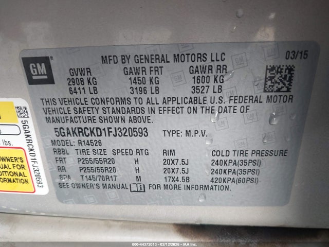 Buick Enclave Premium 2015 5GAKRCKD1FJ320593 Image 9