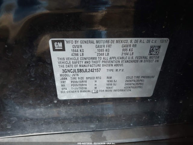 3GNCJLSB5JL242157 Chevrolet Trax Lt