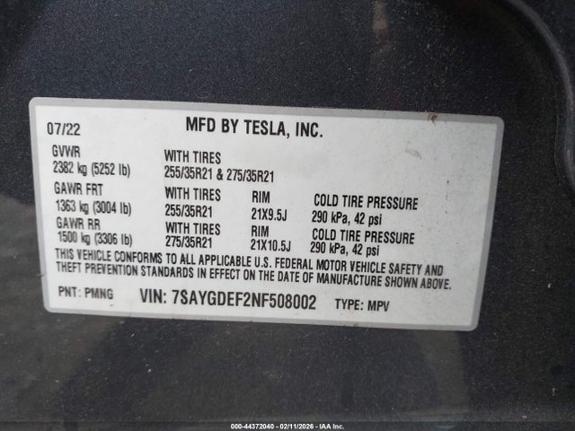 2022 TESLA MODEL Y 7SAYGDEF2NF508002 Photo 8