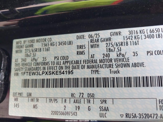 1FTEW3LPXSKE54195 Ford F-150 Xlt