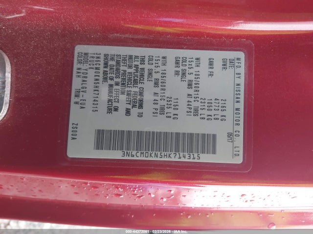 3N6CM0KN5HK714315 Nissan NV200 SV
