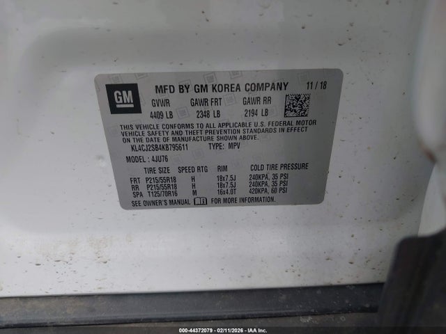 44372079 :رقم المزاد ، KL4CJ2SB4KB795611 vin ، 2019 Buick Encore Awd Sport Touring مزاد بيع