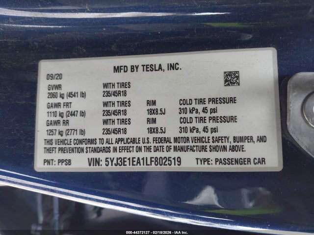 Aukcja sprzedaży 2020 Tesla Model 3 Standard Range Plus Rear-wheel Drive/standard Range Rear-wheel Drive, vin: 5YJ3E1EA1LF802519, numer aukcji: 44372127