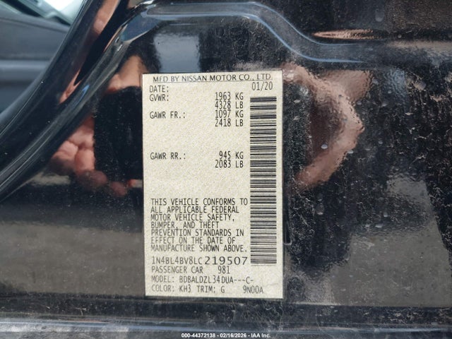 Продажа на аукционе авто 2020 Nissan Altima S Fwd, vin: 1N4BL4BV8LC219507, номер лота: 44372138