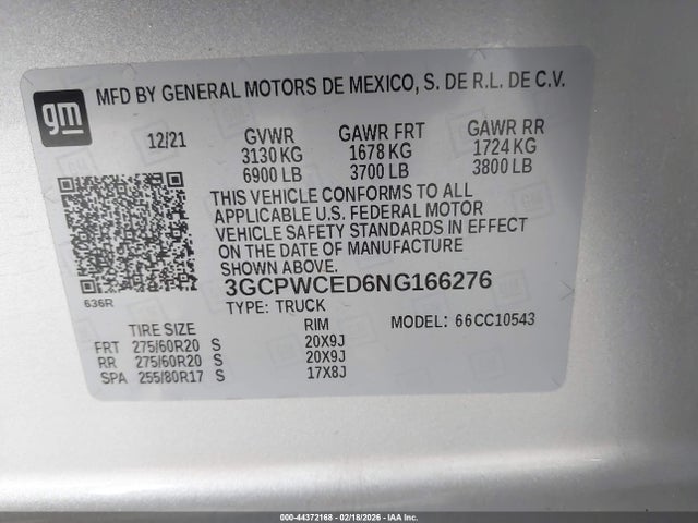 Продажа на аукционе авто 2022 Chevrolet Silverado 1500 Ltd 2wd  Short Bed Lt, vin: 3GCPWCED6NG166276, номер лота: 44372168