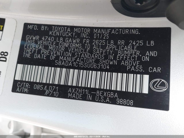 Продаж на аукціоні авто 2025 Lexus Es 300h, vin: 58ADA1C15SU063104, номер лоту: 44372175