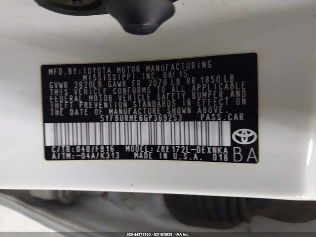 5YFBURHE6GP369253 Toyota COROLLA LE