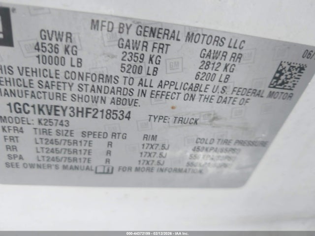 1GC1KVEY3HF218534 Chevrolet Silverado 2500hd Lt