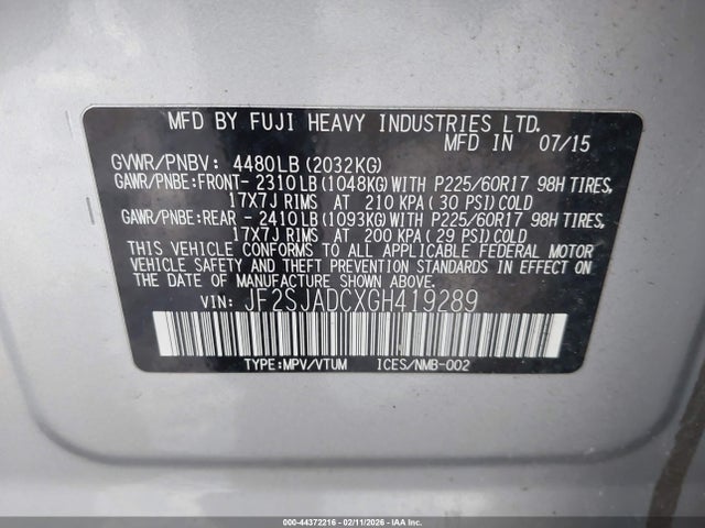 44372216 :رقم المزاد ، JF2SJADCXGH419289 vin ، 2016 Subaru Forester 2.5i Premium مزاد بيع