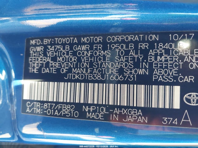 JTDKDTB38J1606731 Toyota Prius C Three