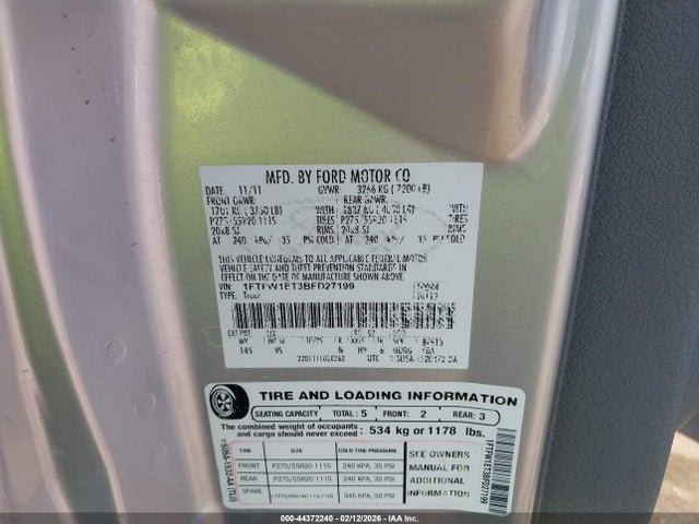 2011 FORD F-150 1FTFW1ET3BFD27199 Photo 8