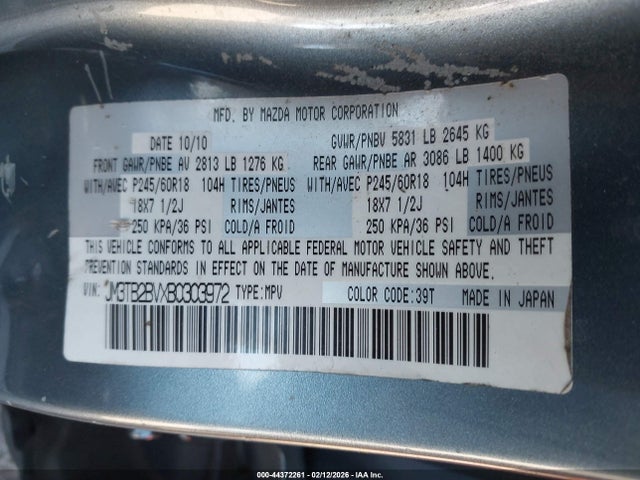 Продажа на аукционе авто 2011 Mazda Cx-9 Sport, vin: JM3TB2BVXB0303972, номер лота: 44372261