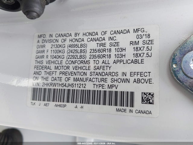 2HKRW1H54JH511212 Honda CR-V EX